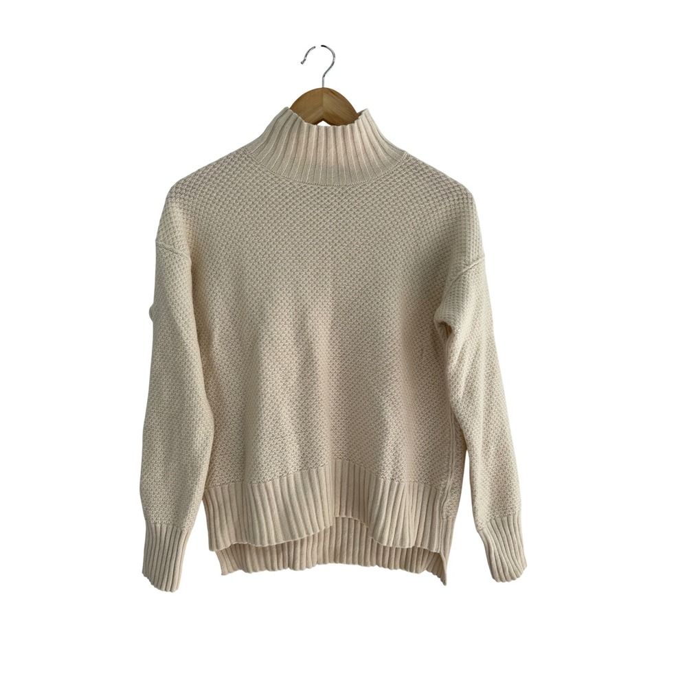 Everlane Cashmere Waffle Knit Mock Neck Sweater Cream XS Knit Fall Cozy